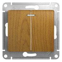 SE Glossa Дерево Дуб Выключатель 2-клавишный с подсветкой, сх.5а, Systeme Electric, Дерево, GSL000553