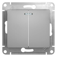 SE Glossa Алюминий Выключатель 2-клавишный с подсветкой, сх.5а, 10АХ, Systeme Electric, Алюминий, GSL000353