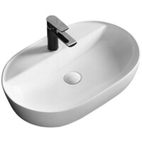 Раковина накладная овальная с отверстием под смеситель 50*38*12, белый