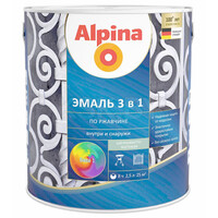 Alpina Эмаль по ржавчине 3 в 1 шелковисто-матовая База 1, 0,75л/0,88кг