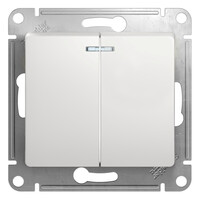 SE Glossa Бел Выключатель 2-клавишный с подсветкой, сх.5а, 10АХ, Systeme Electric, Белый, GSL000153