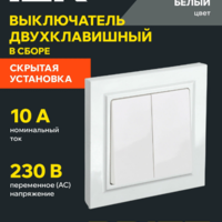 Выключатель двухклавишный 10А в сборе ВСР10-2-0-БрБ белый IEK серия BRITE