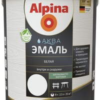 Alpina Эмаль акриловая АКВА белая шелк.-мат. 2,5л/3,05кг