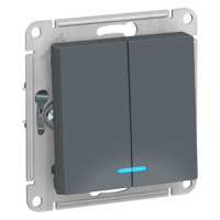 Выключатель двухклавишный с подсветкой Systeme Electric (Schneider Electric) AtlasDesign 10АХ, грифель ATN000753